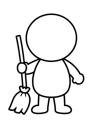 Disegno da colorare di una Befana semplice con la scopa e un piccolo sacchetto di dolci legato al manico.