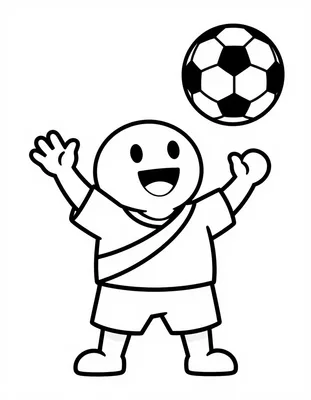 Disegno da colorare con un calciatore sorridente in maglia con fascia diagonale che palleggia con un pallone da calcio.