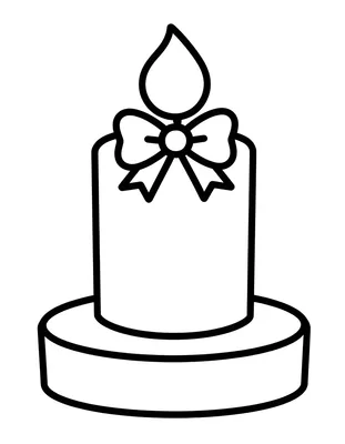 Disegno da colorare con una candela bianca decorata da un fiocco, con fiamma accesa su una base rotonda.