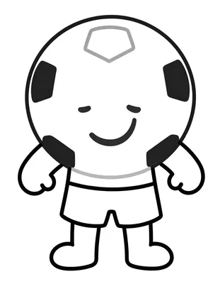 Disegno da colorare con un grande pallone da calcio sorridente e una maglietta a strisce azzurre e bianche accanto.