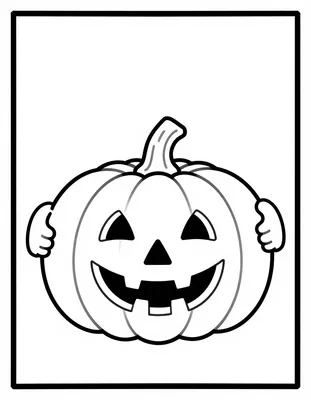 Disegno da colorare di una zucca di Halloween intagliata con un sorriso e una lanterna accesa sul gradino di casa.