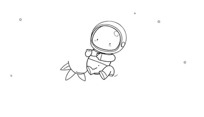 Disegno da colorare di un astronauta stilizzato seduto su una creatura spaziale con coda floreale, circondato da stelle.