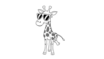 Disegno stilizzato di una giraffa che indossa occhiali da sole, pronto per essere colorato.