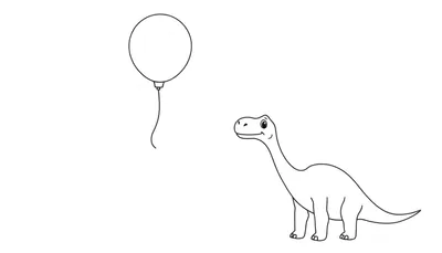 Disegno da colorare di un simpatico dinosauro che gioca con un palloncino.