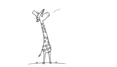 Disegno da colorare di una giraffa stilizzata con cappello a secchiello.