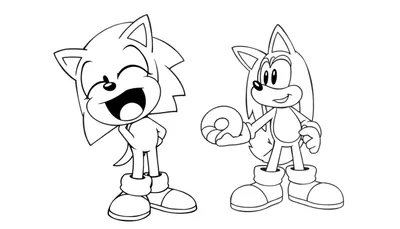 Disegno da colorare di Sonic the Hedgehog che ride e Knuckles con una ciambella.